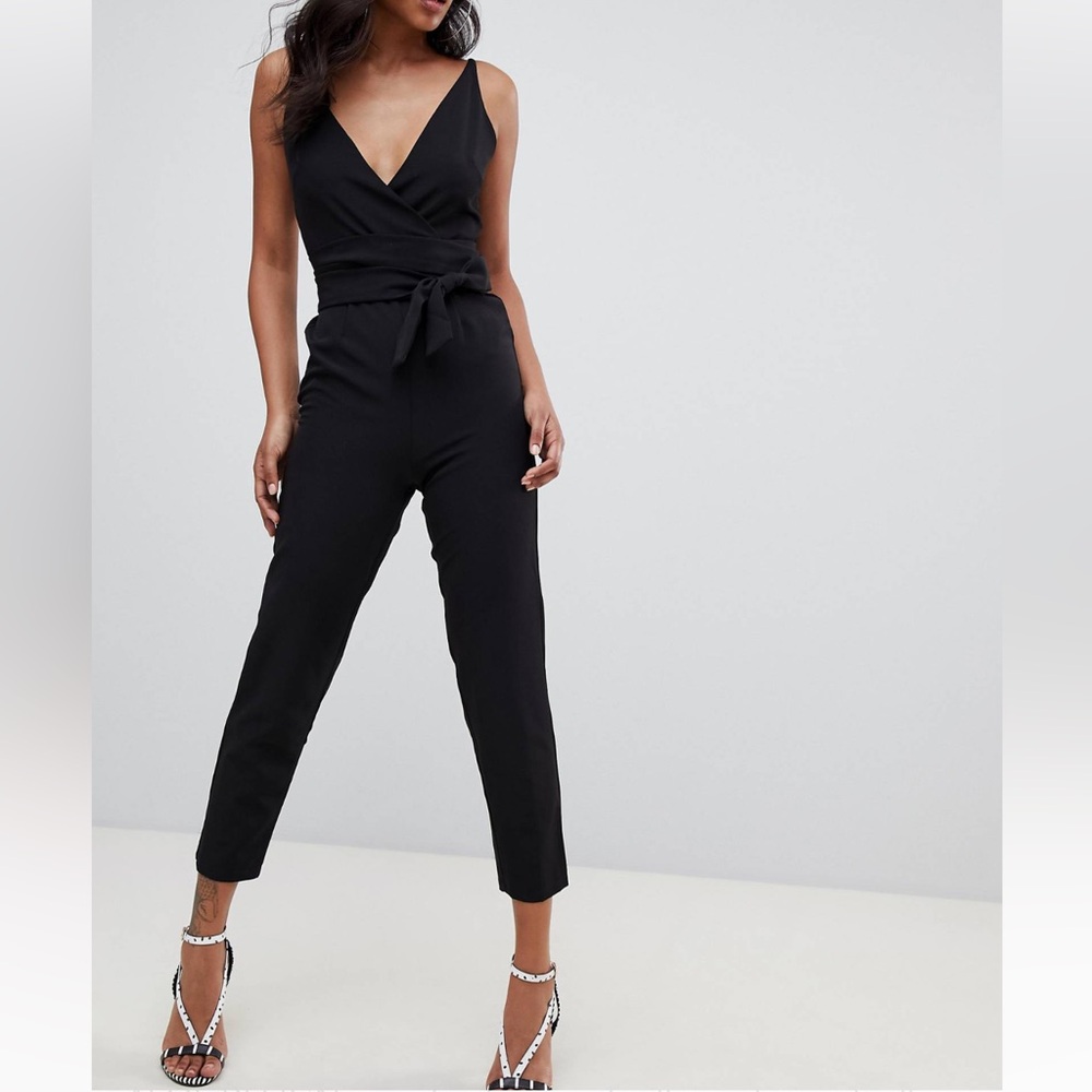 ASOS Wrap Front Belted Black Jumpsuit size 6